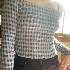Wild fable off shoulder plaid long sleeve